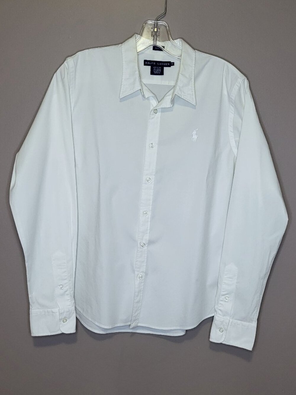 Ralph Lauren Classic Slim Fit White Stretch Cotton Button Down Shirt Size 14